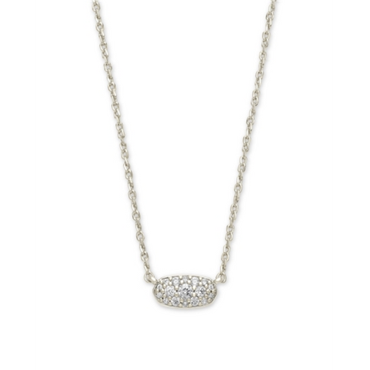 GRAYSON CRYSTAL PENDANT, RHODIUM METAL WHITE CZ