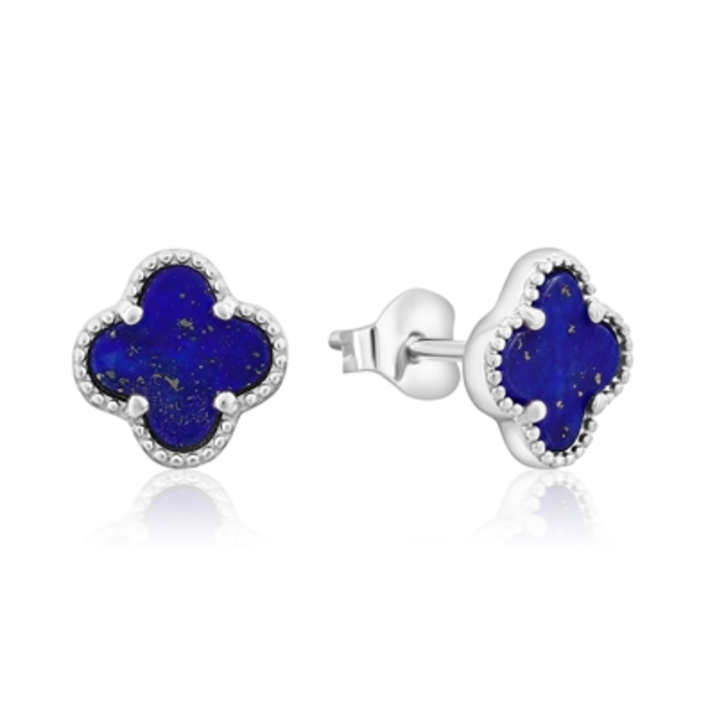 BLUE LAPIS CLOVER EARRINGS, BLUE, 7MM