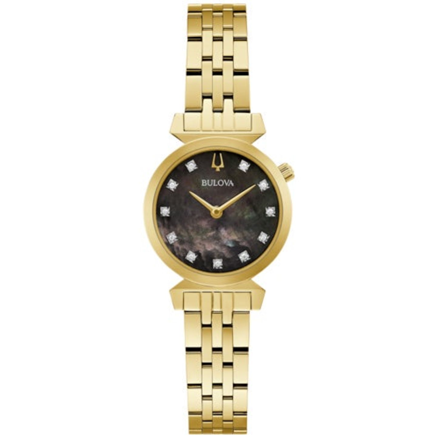 LADIES' REGATTA GOLD-TONE STAINLESS STEEL RECTANGLE WATCH, BLACK MOP DIAL
