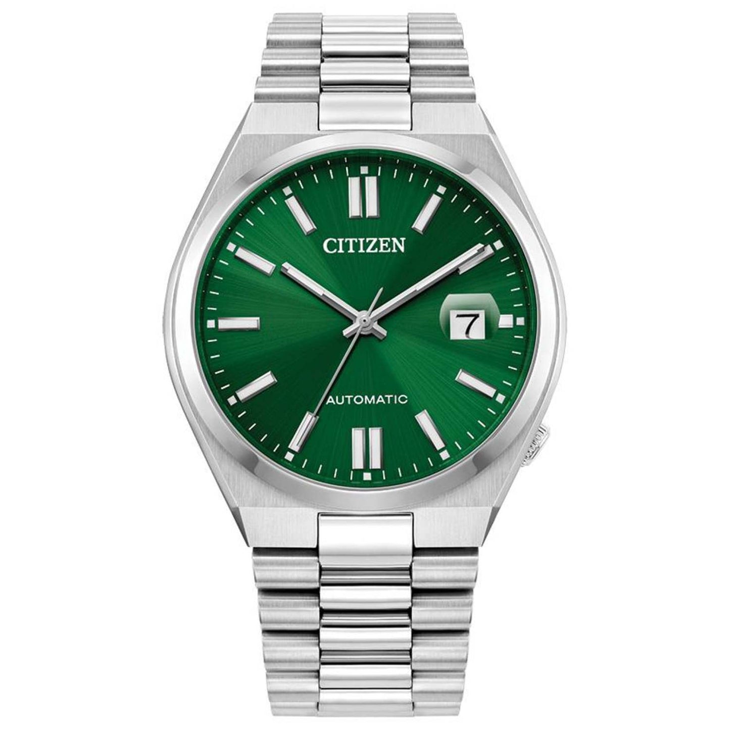 MEN'S TSUYOSA AUTOMATIC SILVER-TONE STAINLESS STEEL WATCH, GREEN DIAL