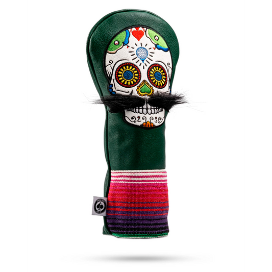 MUSTACHE SUGAR SKULL - DRIVER COVER GREEN