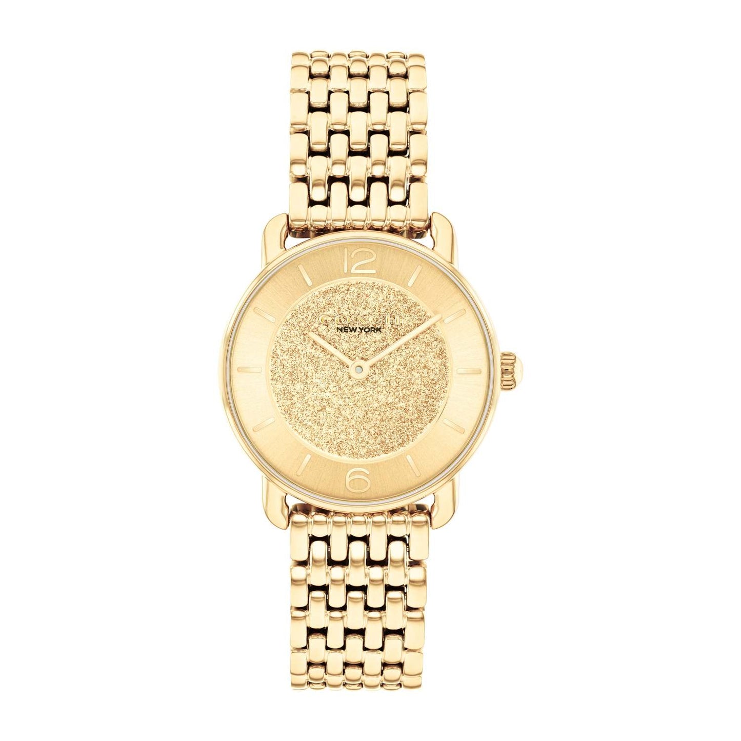 LADIES' ELLIOT GOLD-TONE STAINLESS STEEL WATCH, GOLD GLITTER DIAL