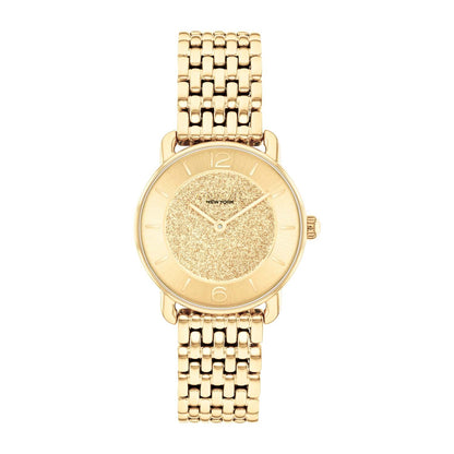 LADIES' ELLIOT GOLD-TONE STAINLESS STEEL WATCH, GOLD GLITTER DIAL