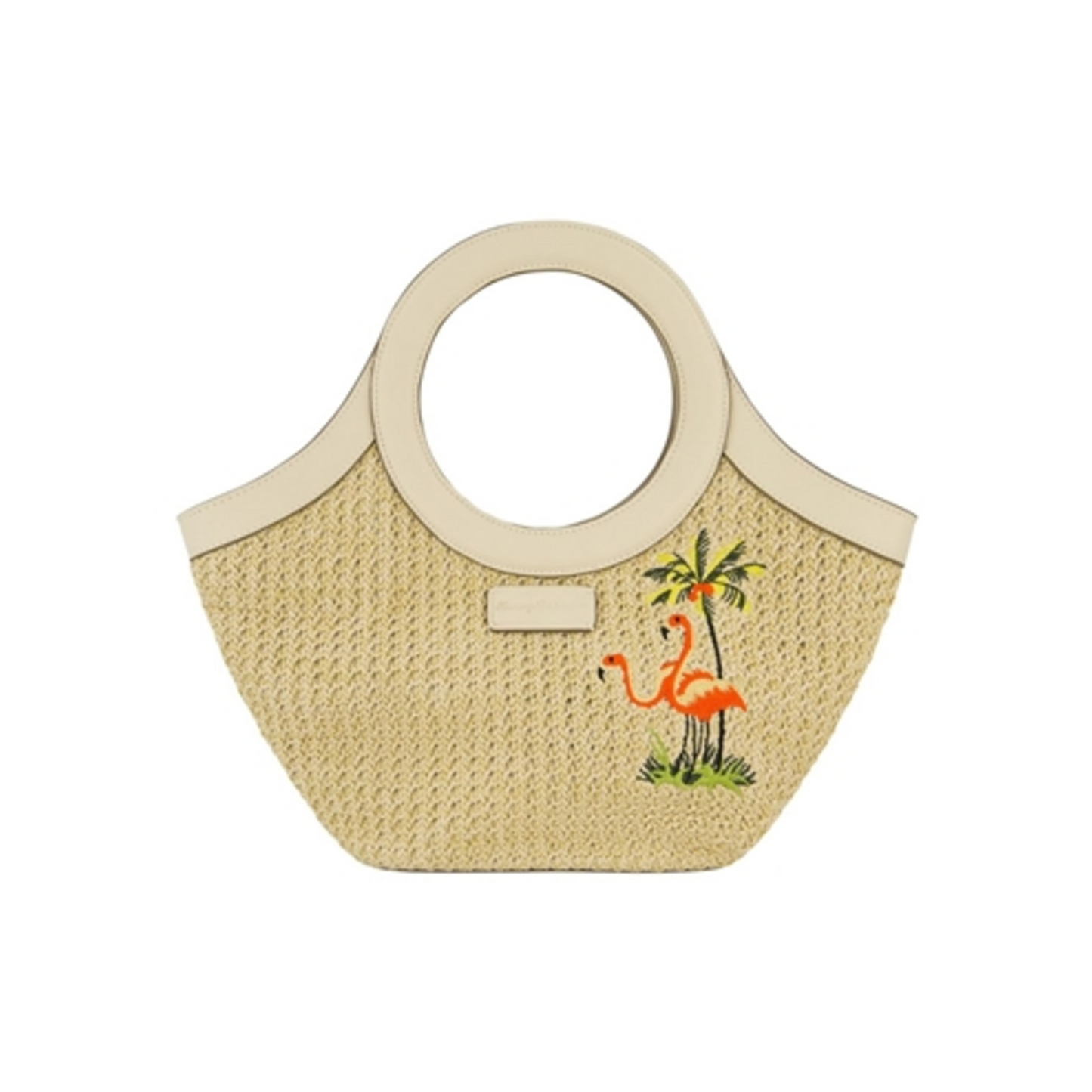 FLAMINGO EMBROIDERY TOTE, CREAM