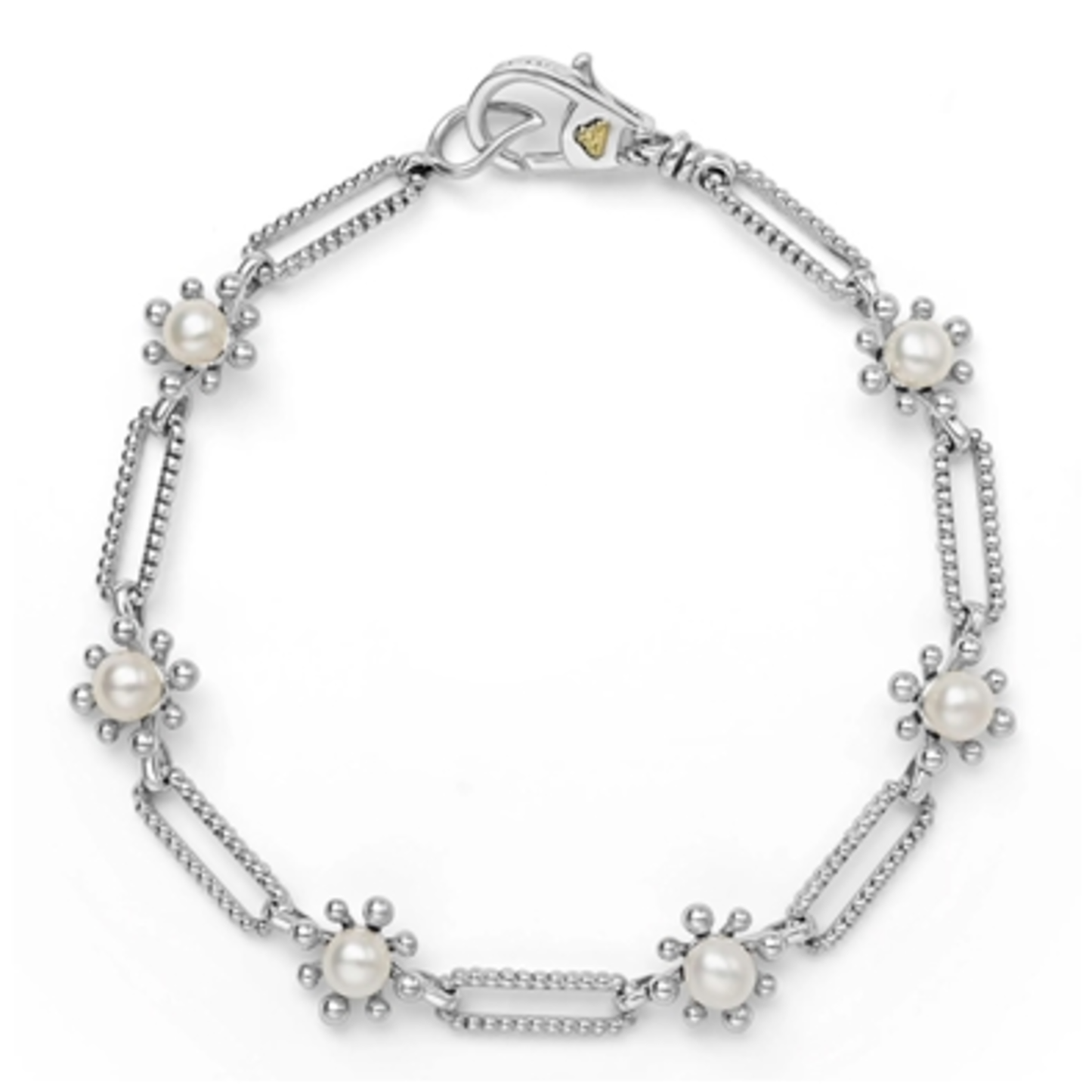 FLEUR PEARL LINK BRACELET, STERLING SILVER