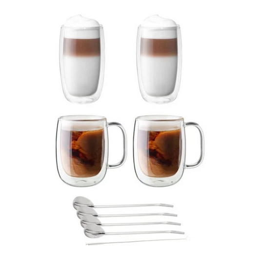 ZWILLING SORRENTO DOUBLE WALL GLASSWARE COFFEE AND BEVERAGE 9PC SET PROMO