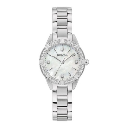 LADIES' SUTTON SLIM DIAMOND SILVER-TONE STAINLESS STEEL WATCH, MOP DIAL