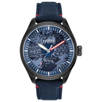 MEN'S MARVEL HEROES ECO-DRIVE NAVY CORDURA STRAP WATCH, BLUE DIAL