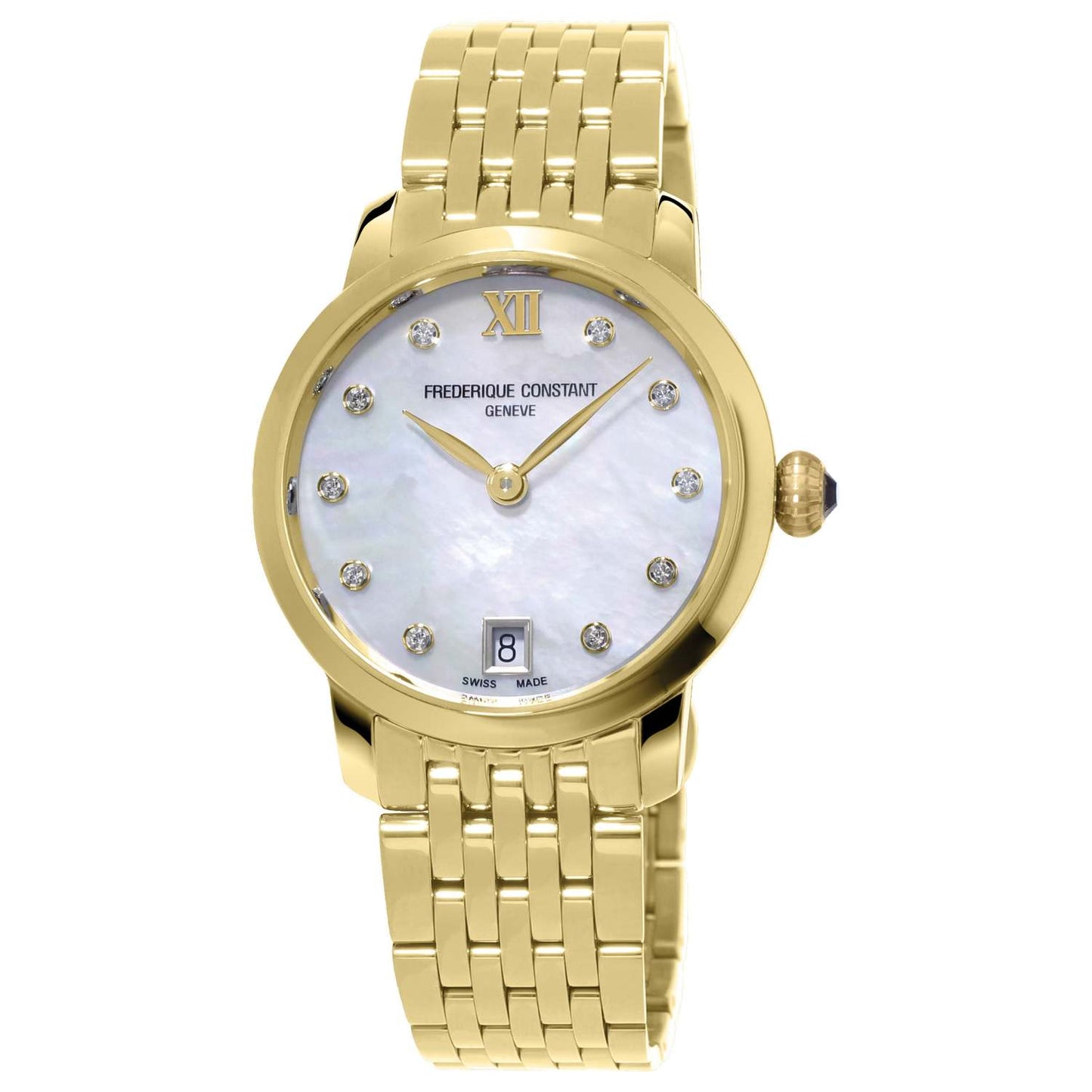 LADIES' CLASSIC SLIMLINE QUARTZ GOLD-TONE STAINLESS STEEL WATCH, MOP DIAL