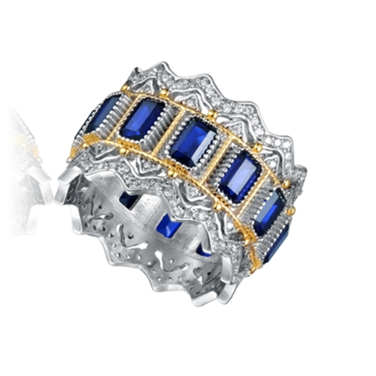 CZ RHODIUM STATEMENT RADIANT BLUE RING, BLUE, 7"