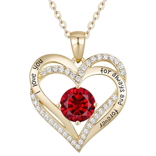 14K GOLD TWIN RED HEART NECKLACE, RED, 18"