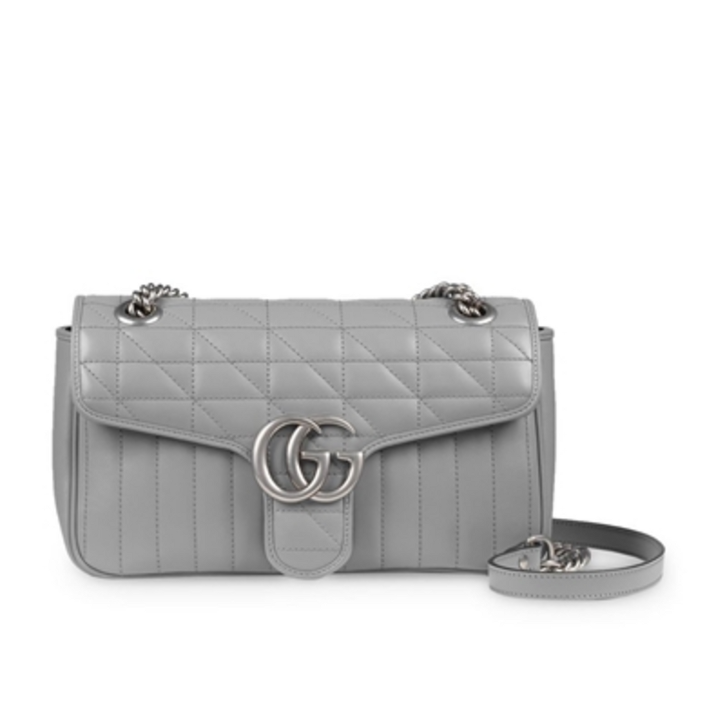 GG MARMONT MATELASSÉ SMALL SHOULDER BAG, GREY/SILVER, 10X6X3