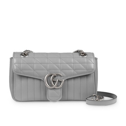 GG MARMONT MATELASSÉ SMALL SHOULDER BAG, GREY/SILVER, 10X6X3