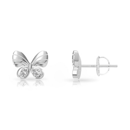 STERLING SILVER BUTTERFLY EARRINGS, SILVER, 8MM