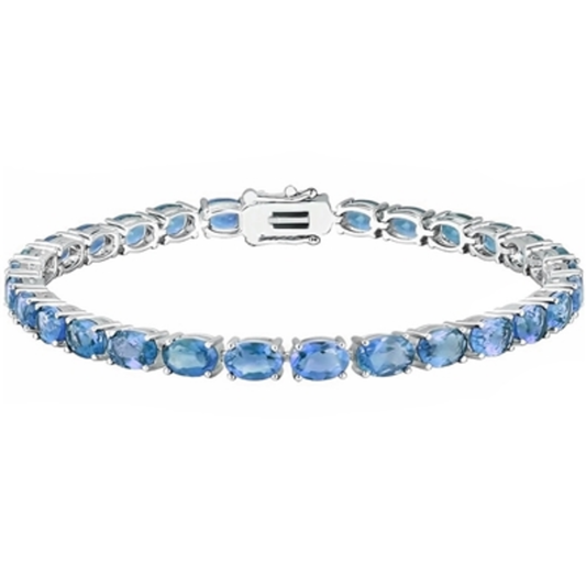 OVAL CUT CREATED TOPAZ TENNIS BRACELET, BLUE, 8"