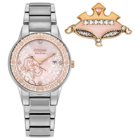 LADIES' AURORA ENCHANTED ECO-DRIVE SILVER-TONE SS WATCH, PINK MOP DIAL