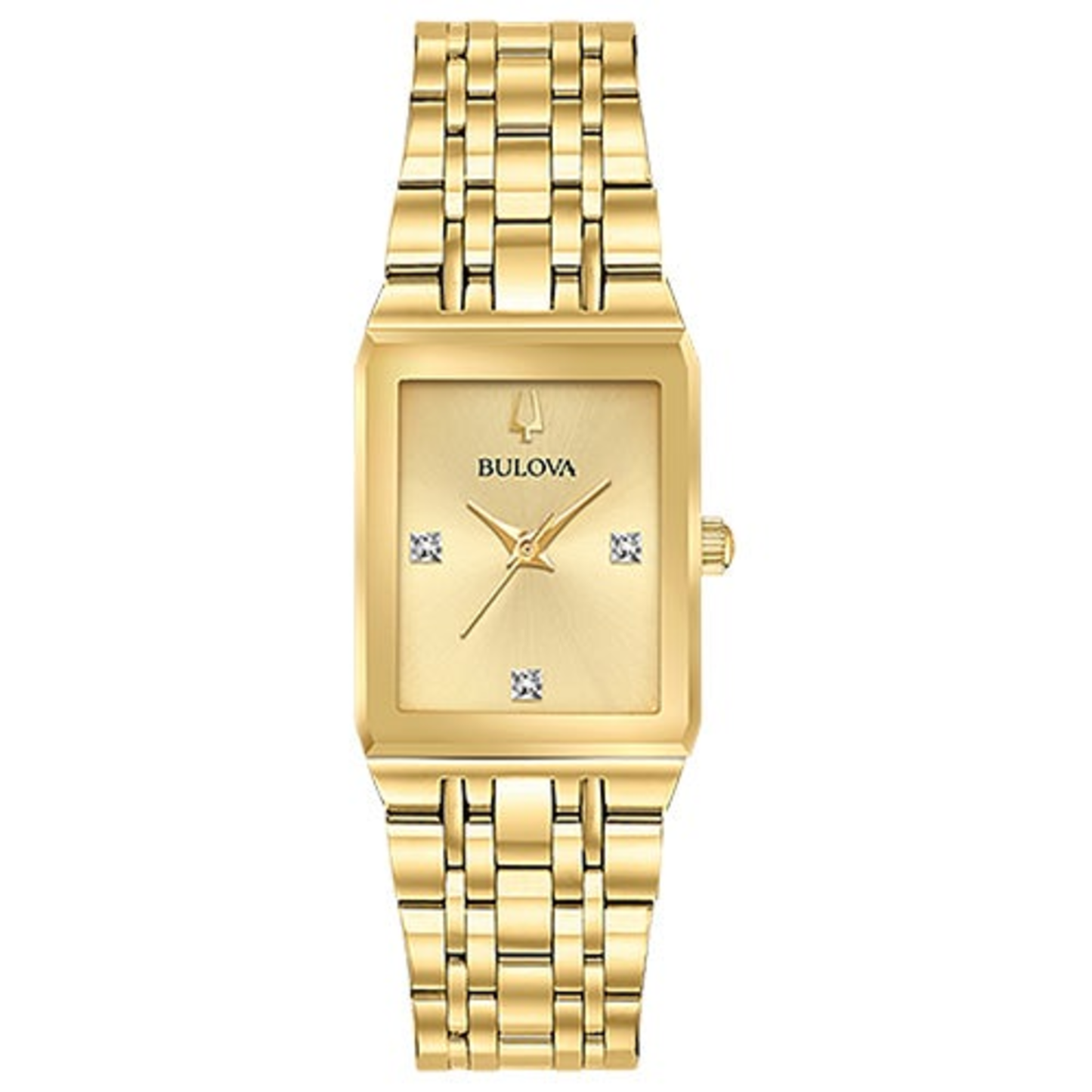 LADIES QUADRA GOLD-TONE STAINLESS STEEL TANK WATCH CHAMPAGNE DIAL