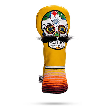 MUSTACHE SUGAR SKULL - DRIVER COVER YELLOW
