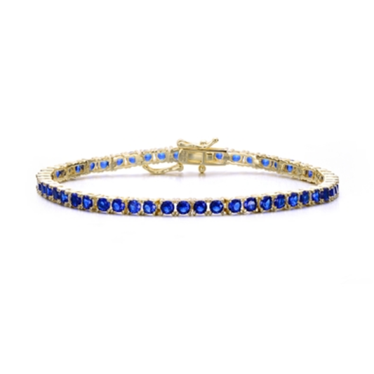 14K GOLD BLUE TENNIS BRACELET, BLUE, 7"