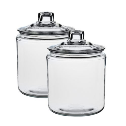SET OF 2 HERITAGE HILL 1/2 GALLON GLASS JARS W/ LIDS