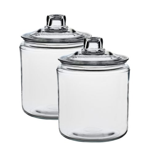 SET OF 2 HERITAGE HILL 1/2 GALLON GLASS JARS W/ LIDS