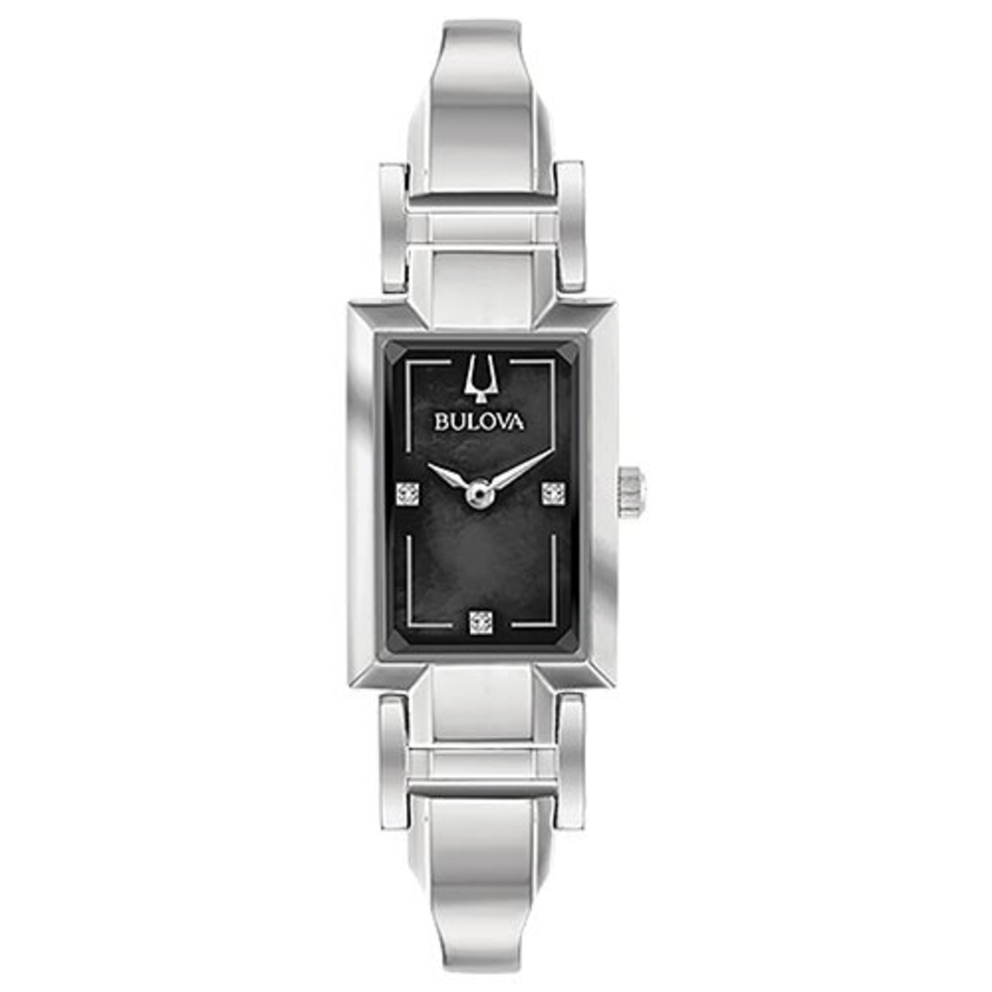 LADIES CLASSIC SILVER-TONE TANK WATCH BLACK MOTHER-OF-PEARL DIAL