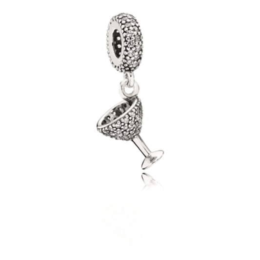 PAVÉ COCKTAIL GLASS DANGLE CHARM, CLEAR CZ