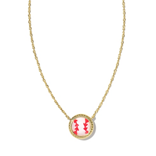 BASEBALL SHORT PENDANT NECKLACE, GOLD IVORY MOTHER OF PEARL