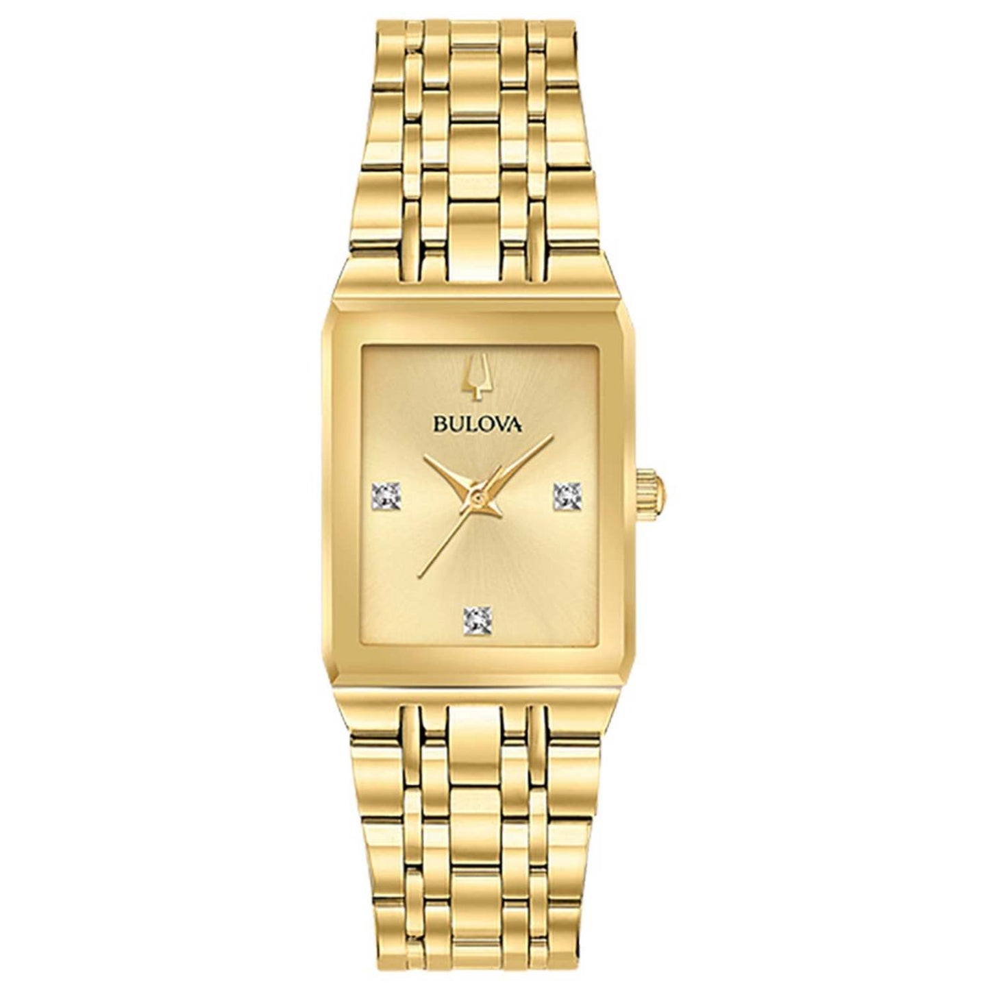 LADIES QUADRA GOLD-TONE STAINLESS STEEL TANK WATCH CHAMPAGNE DIAL