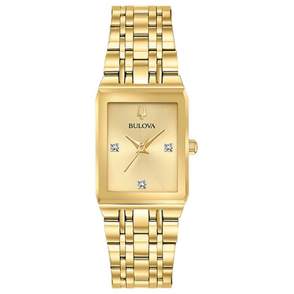 LADIES QUADRA GOLD-TONE STAINLESS STEEL TANK WATCH CHAMPAGNE DIAL
