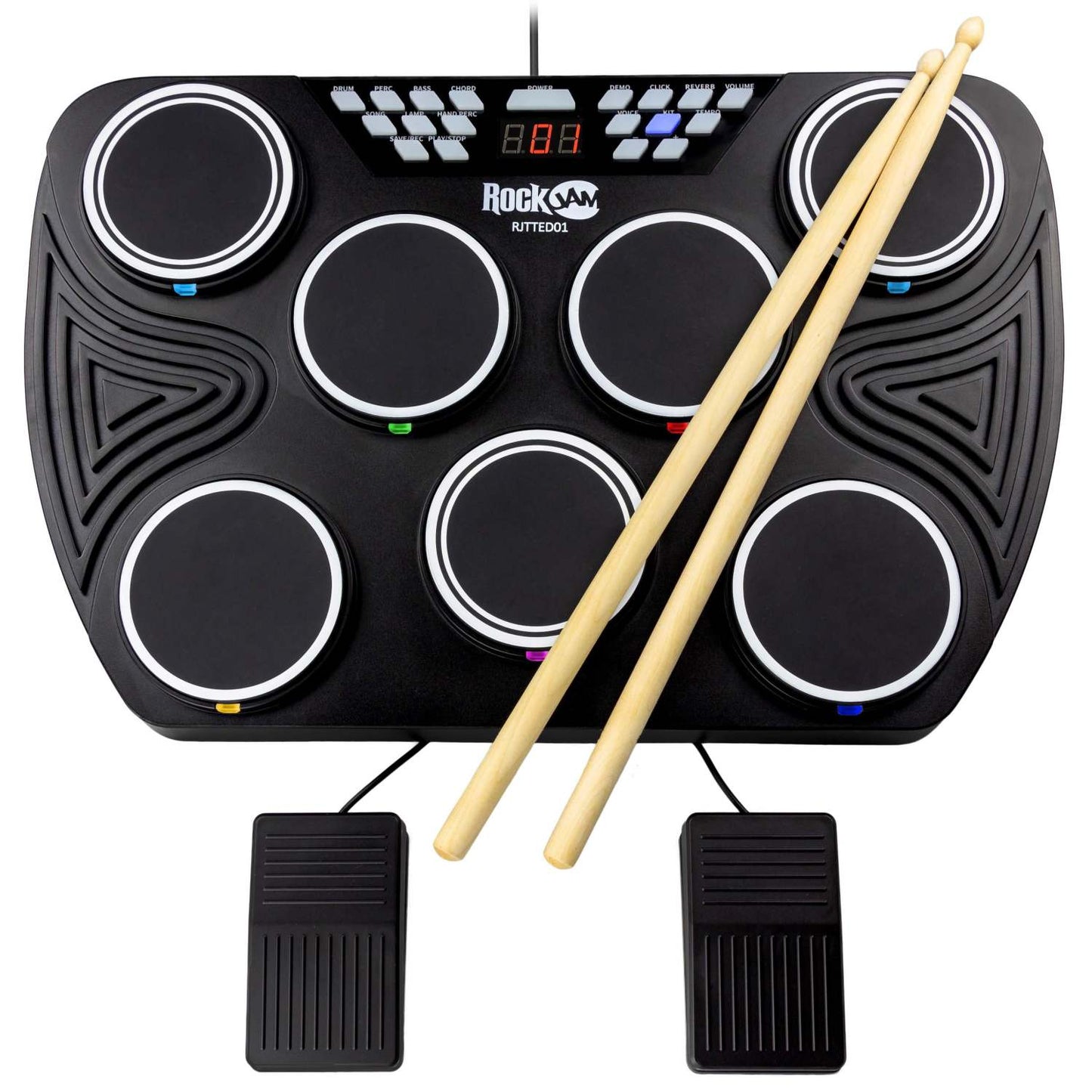 TABLETOP 7 PAD ELECTRONIC MIDI BLUETOOTH DRUM KIT W/ BUILT-IN SPEAKERS