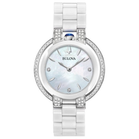 LADIES RUBAIYAT DIAMOND & WHITE CERAMIC WATCH WHITE MOTHER-OF-PEARL DIAL