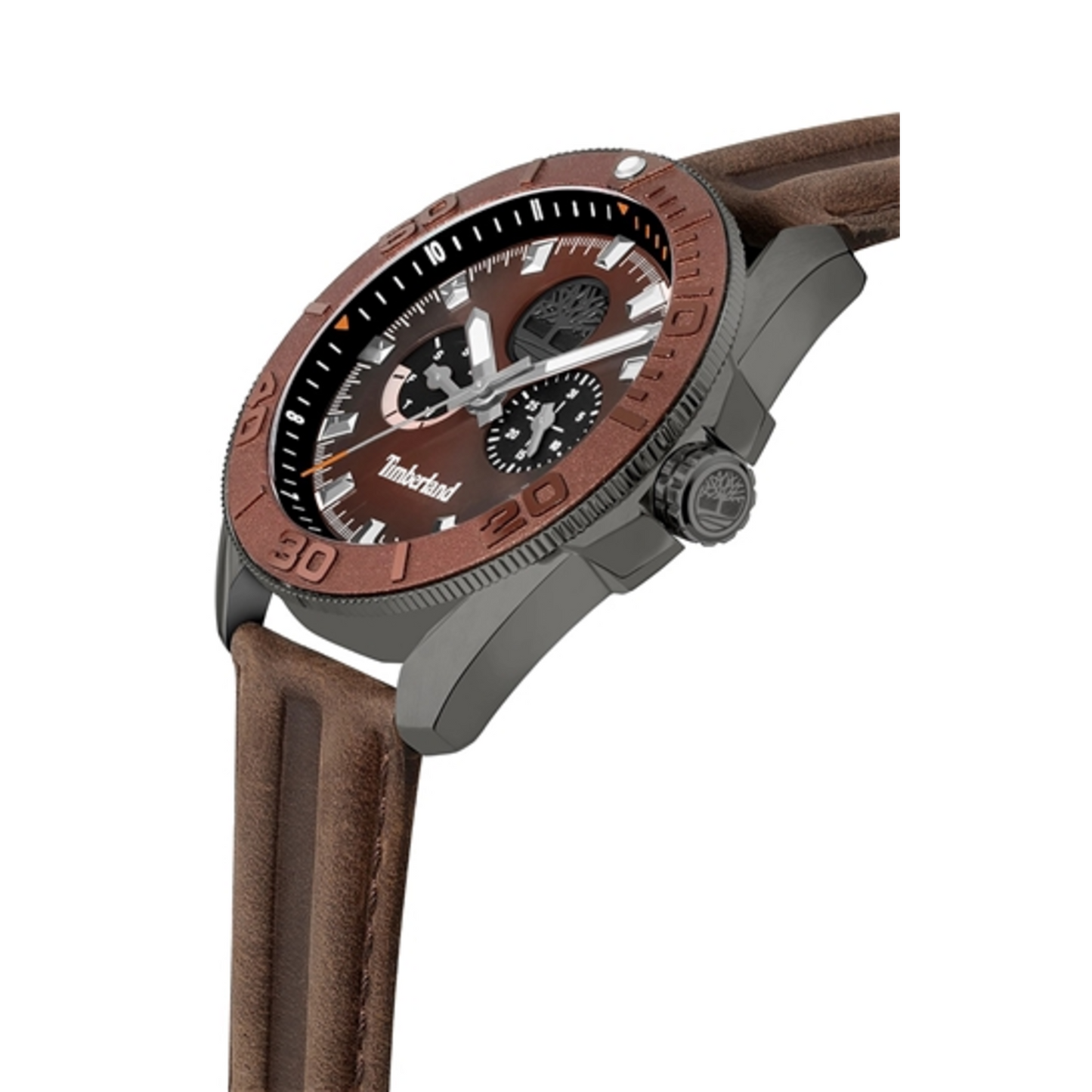 FAIRHILL MEN'S WATCH, DARK BROWN STRAP/GUNMETAL CASE, 44MM