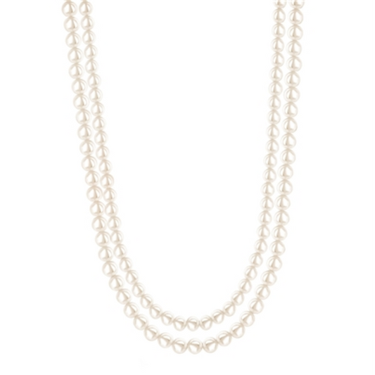 DOUBLE STRAND PEARL NECKLACE, WHITE, 25 INCH
