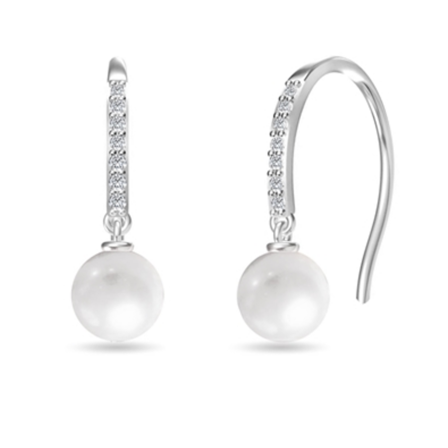 PEARL AND CRYSTAL EARRINGS, SILVER, 6MM