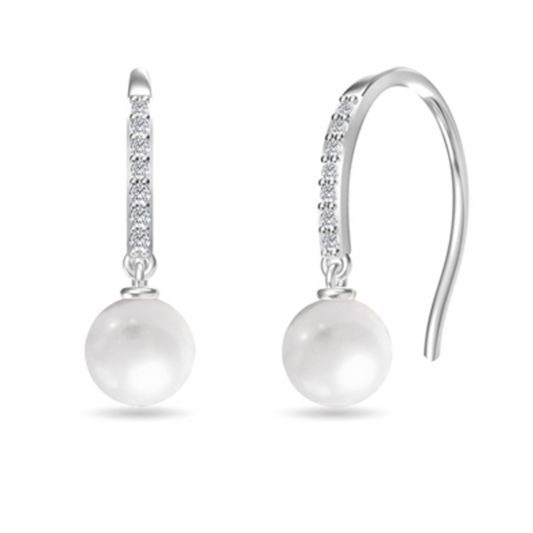 PEARL AND CRYSTAL EARRINGS, SILVER, 6MM