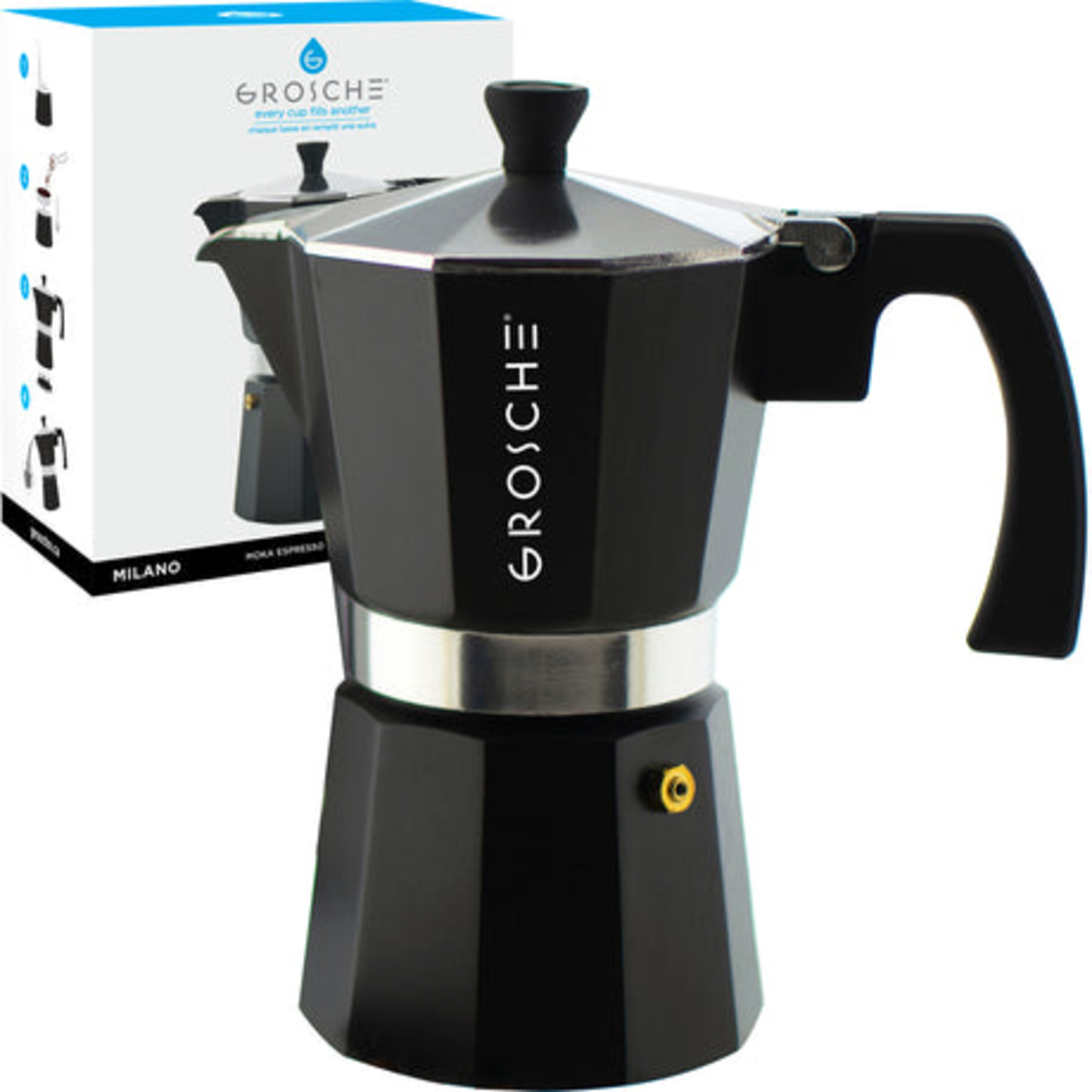 GROSCHE MILANO STOVETOP ESPRESSO MAKER 9 CUP - BLACK