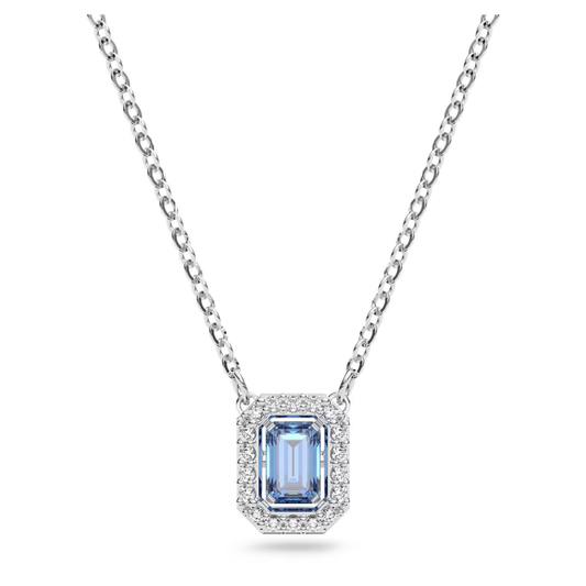 SWAROVSKI UNA NECKLACE OCTAGON CUT, BLUE, RHODIUM PLATED