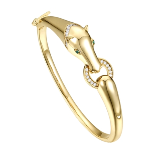 14K YELLOW GOLD HORSE BANGLE, GOLD, 7"