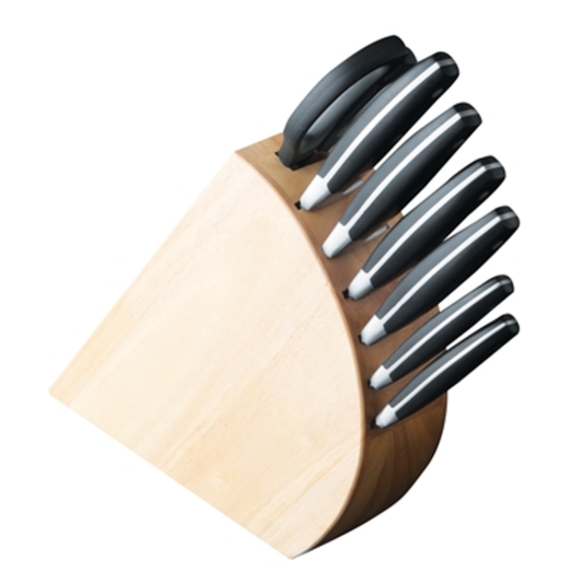 FORGED 8PC SS CUTLERY SET WITH BLOCK, NATURAL/BLACK