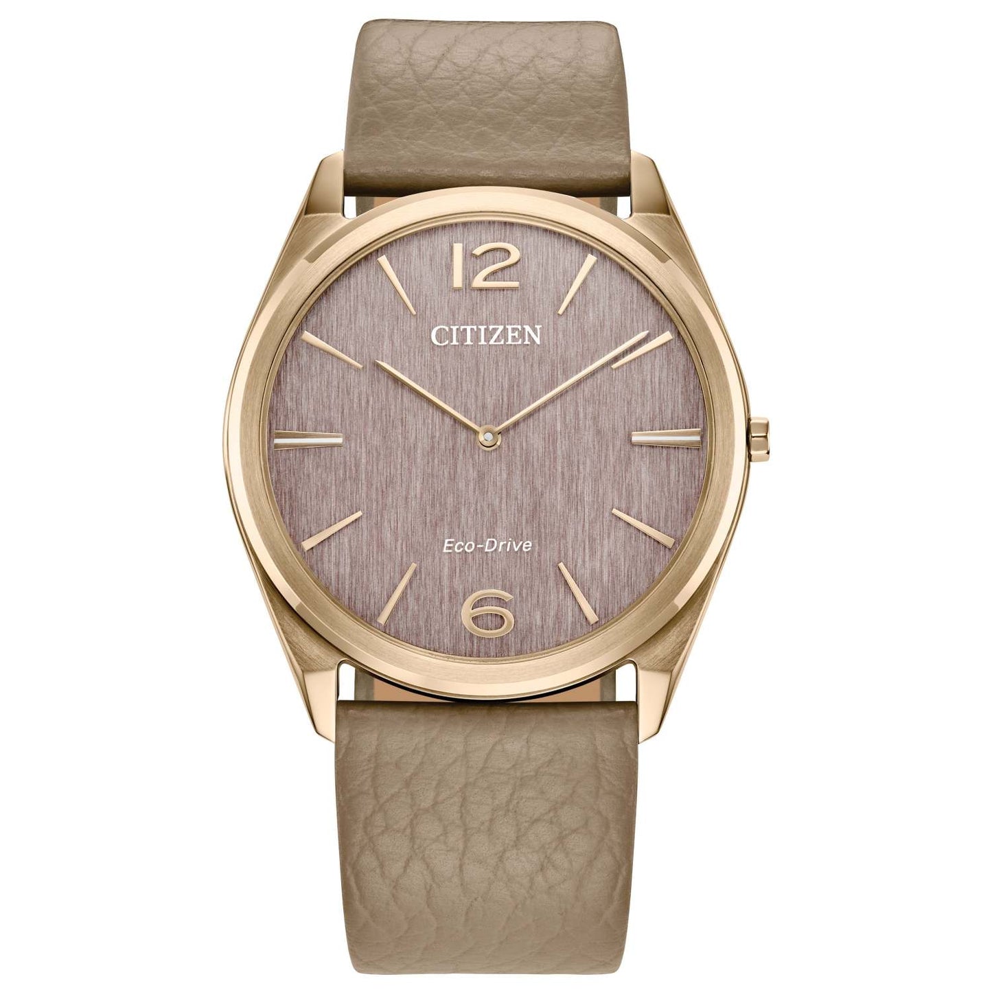 UNISEX CLASSIC ECO-DRIVE BEIGE LEATHER STRAP WATCH PINK DIAL
