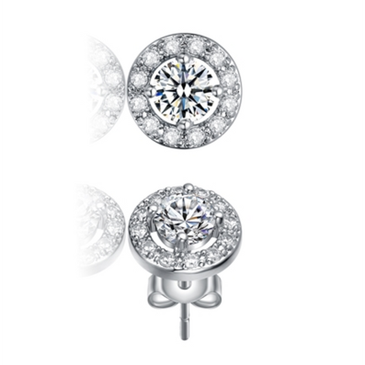 RHODIUM CZ CLASSIC STUD EARRINGS, CLEAR