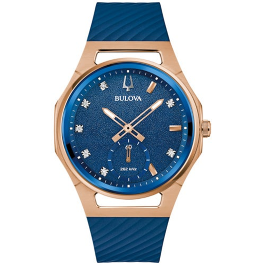 LADIES' CURV MARC ANTHONY BLUE SILICONE STRAP WATCH, BLUE DIAL