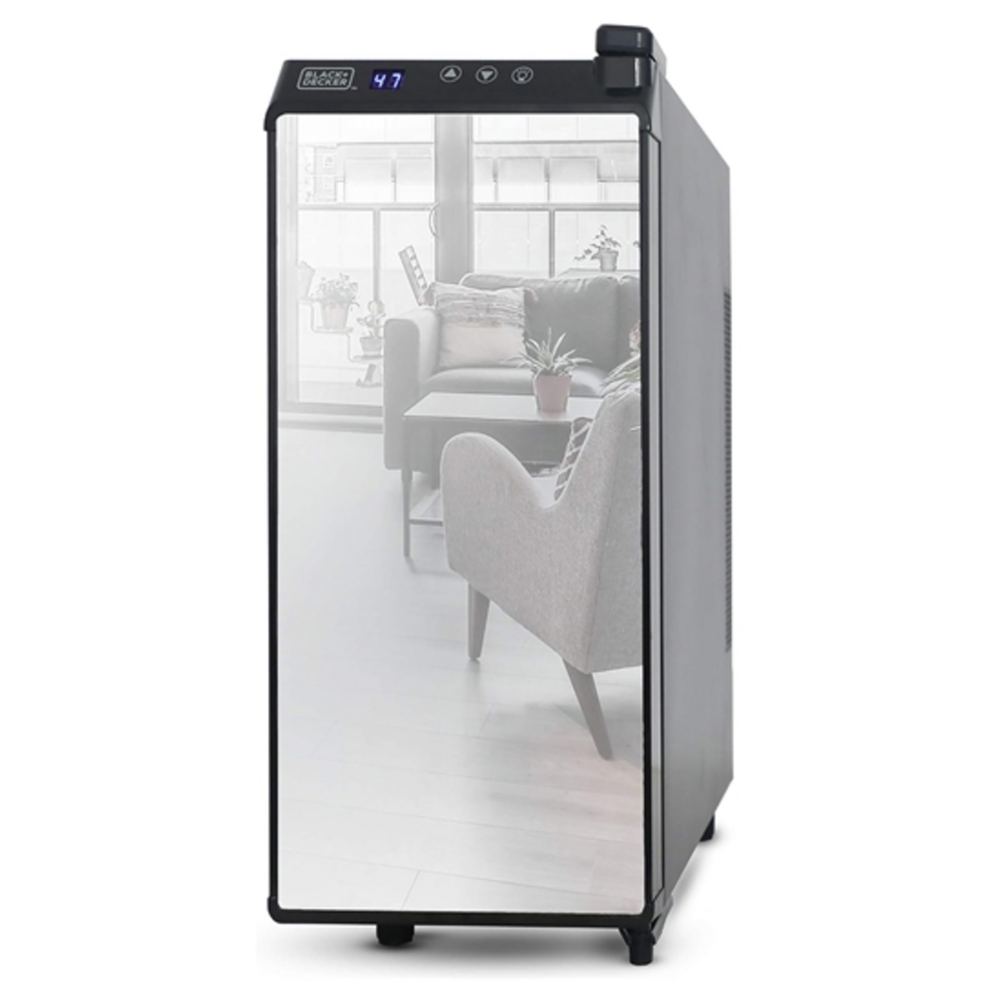 12 BOTTLE WINE CELLAR MIRROR DOOR, BLACK