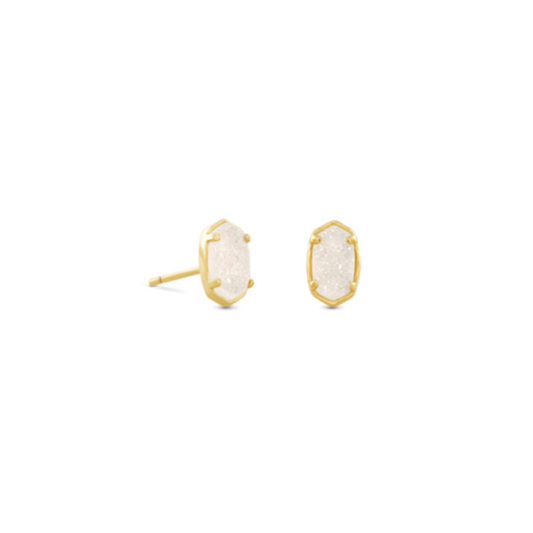KENDRA SCOTT EMILIE GOLD STUD EARRINGS IN IRIDESCENT DRUSY