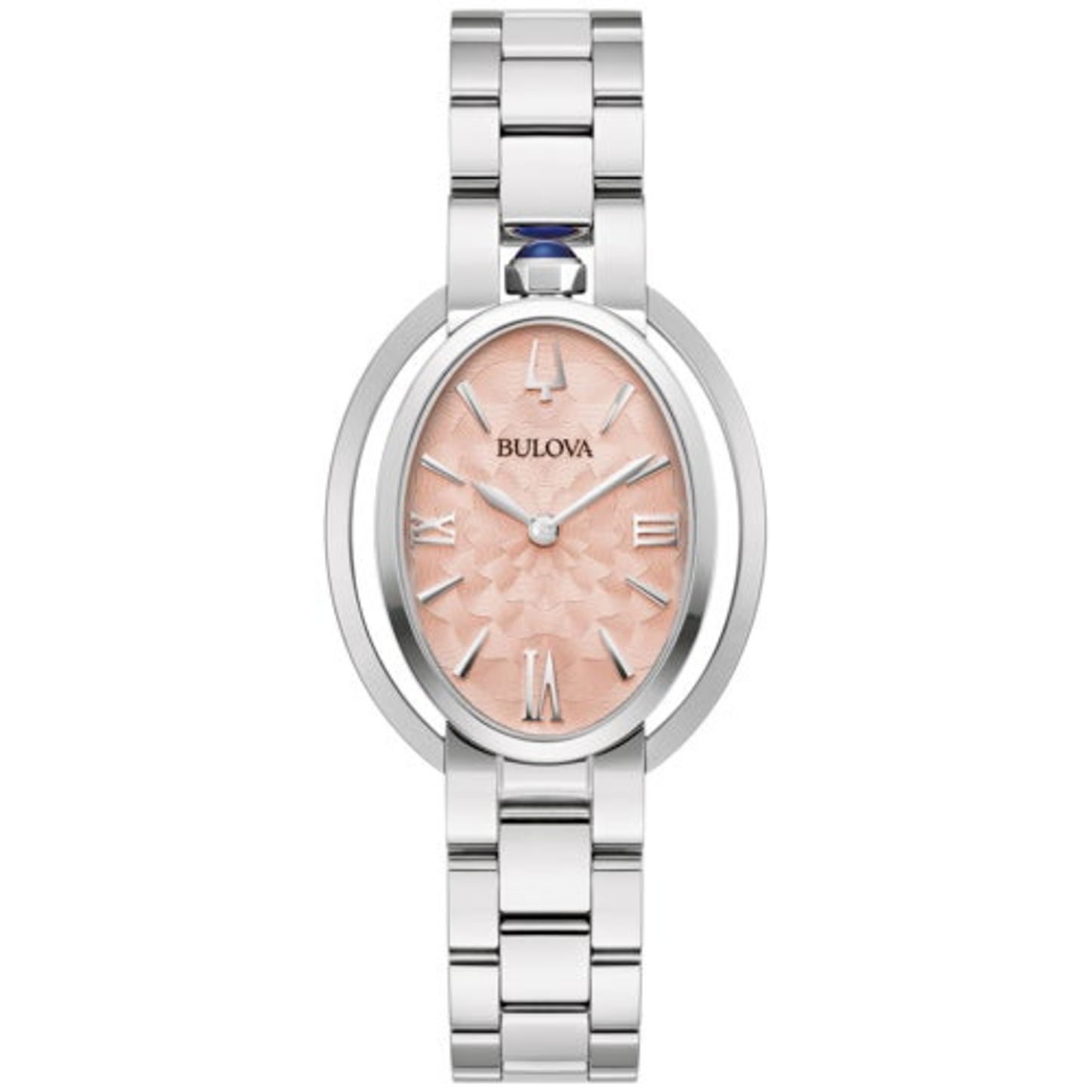 LADIES' RUBAIYAT SILVER-TONE STAINLESS STEEL OVAL WATCH, SALMON DIAL
