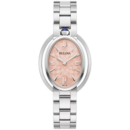 LADIES' RUBAIYAT SILVER-TONE STAINLESS STEEL OVAL WATCH, SALMON DIAL