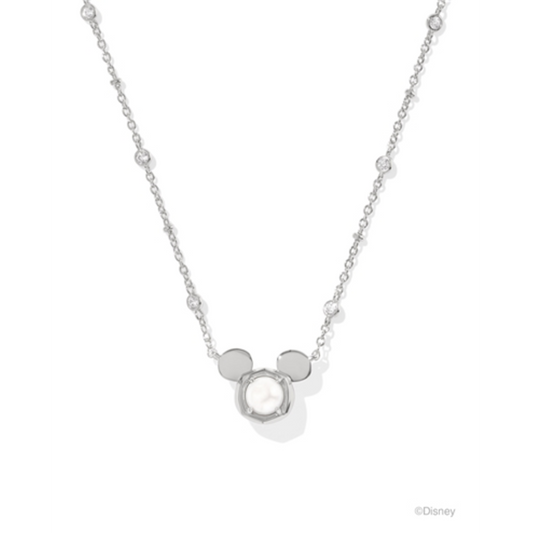 MICKEY MOUSE PENDANT NECKLACE, SILVER WHITE PEARL