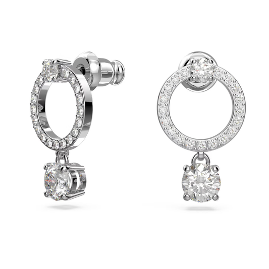 SWAROVSKI CONSTELLA HOOP EARRINGS ROUND CUT, WHITE, RHODIUM PLATED