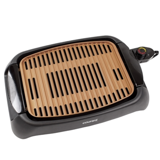 INDOOR SMOKELESS GRILL W/ COPPER COAT, BLACK/COPPER, 10” X 13”